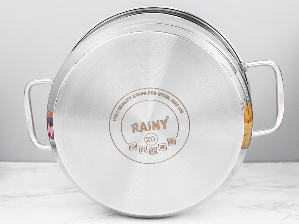 Nồi inox nắp kiếng 3 đáy Rainy - Hàng Chính Hãng