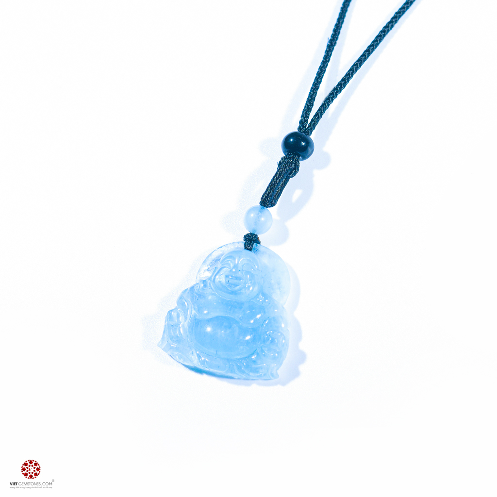 Mặt dây chuyền Phật Di Lặc hải lam ngọc - Aquamarine tự nhiên - Hợp mệnh Thủy và Mộc | VietGemstones