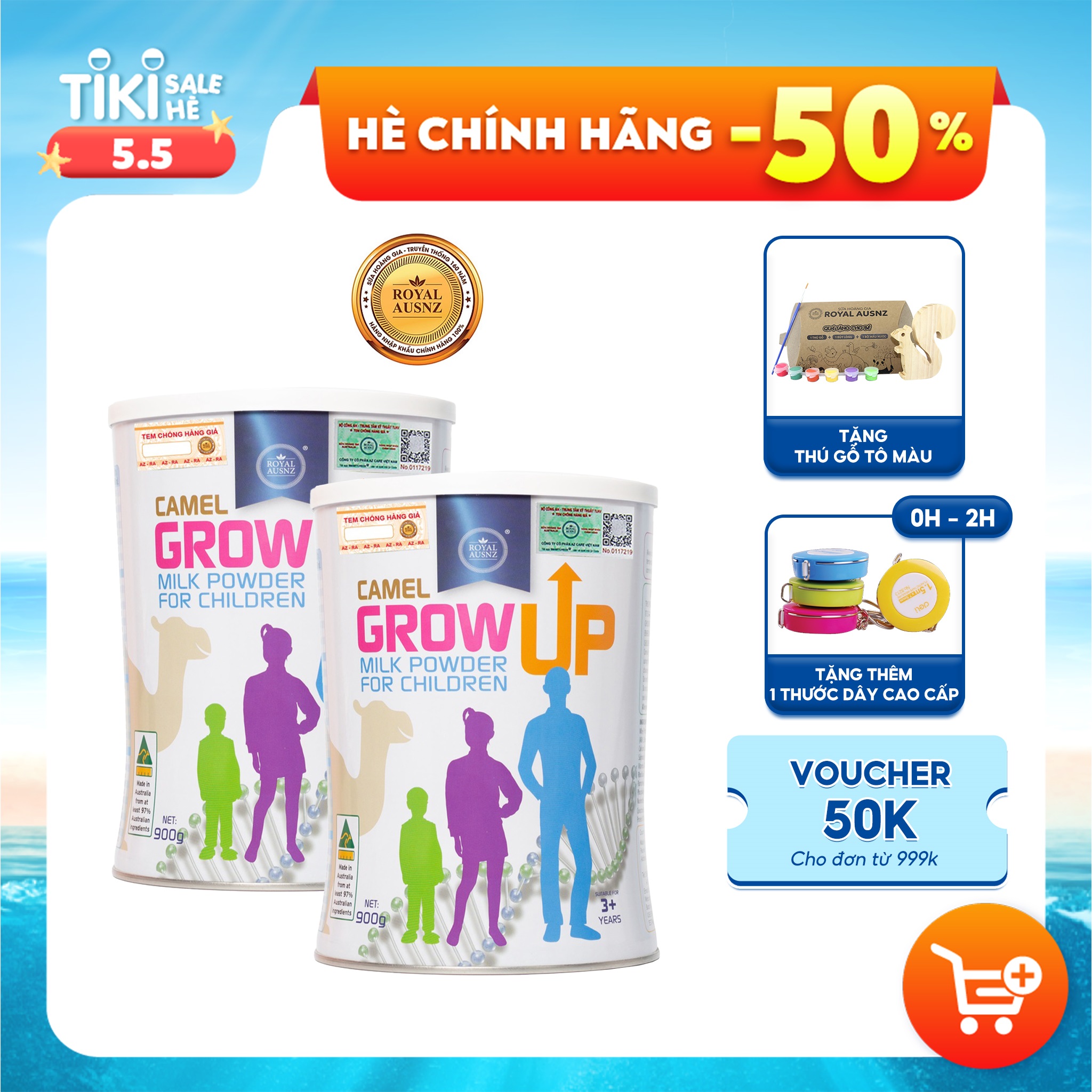 Combo 2 Hộp Sữa Lạc Đà Camel Grow Up Milk Powder ROYAL AUSNZ Tăng Trưởng Chiều Cao Cho Bé Từ 3 Tuổi 900g/hộp