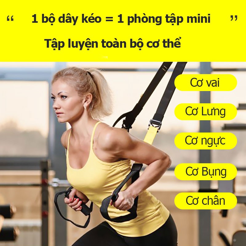 Dây kháng lực tập gym TRX P3, dây treo đàn hồi đa năng tập Gym chính hãng TOPBODY