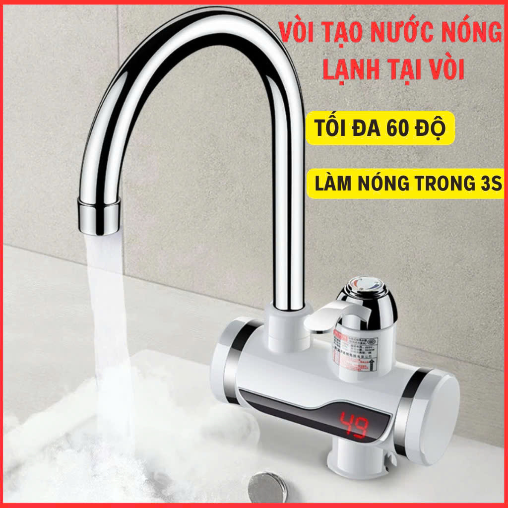 Máy Nước Nóng Lạnh Lắp Đặt Tại Vòi Rửa Bát Loại Tốt, Vòi Nước Nóng Lạnh Trực Tiếp Cảm Biến Chống Giật An Toàn, ĐÈN TRANG TRÍ