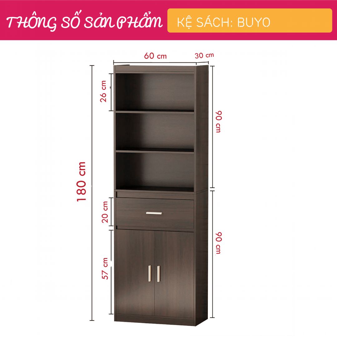 Kệ sách, kệ trang trí gỗ hiện đại SMLIFE Buyo | Gỗ MDF dày 17mm chống ẩm | D60xR30xC180cm