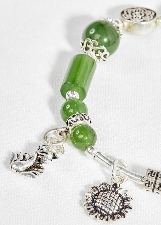 Vòng tay ngọc bích phối charm hồ ly bạc Ngọc Quý Gemstone