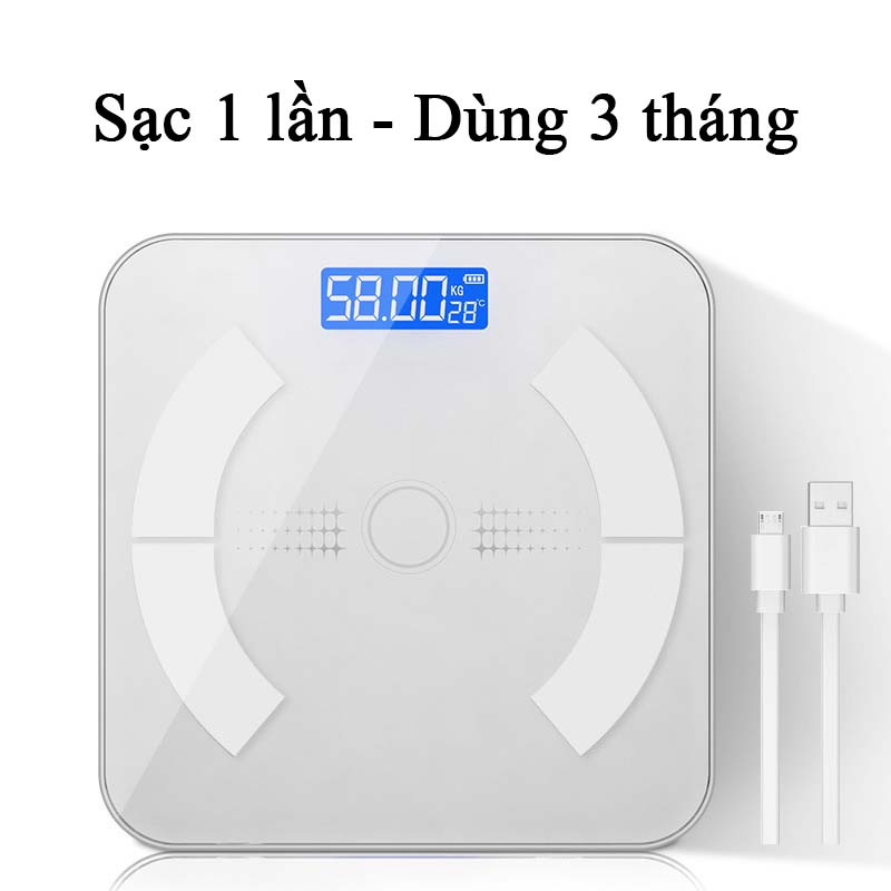 Cân Điện Tử Sức Khỏe Mini Kết Nối Bluetooth Đo 27 Chỉ Số Cơ Thể Phân Tích Lượng Mỡ Có App Theo Dõi Cân Nặng Cân Y Tế Gia Đình Thông Minh Kính Cường Lực Tải Trọng 180kg Màn Hình Led Công Nghệ Hiện Đại Độ Chính Xác Cao Sạc USB  - ML009