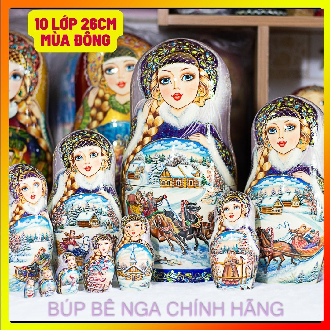 BỘ BÚP BÊ NGA MATRYOSHKA CAO CẤP 10 LỚP 26CM HOA VĂN "LỄ HỘI DÂN GIAN MÙA ĐÔNG" CỰC ĐẸP VÀ SANG TRỌNG