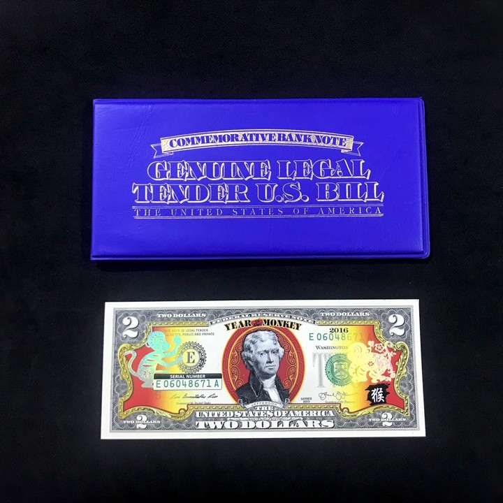 Tờ kỷ niệm 2 USD con Khỉ 2016, được in bằng mực màu vàng phản quang, làm quà tặng sang trọng, độc đáo, ý nghĩa - TMT Collection - TLX063
