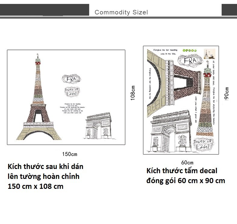Decal dán tường Paris tráng lệ - trang trí sang trọng