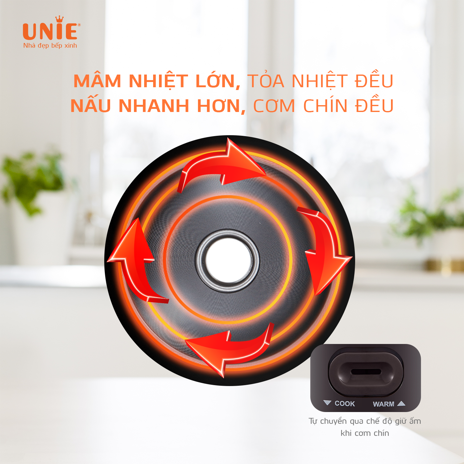 Nồi Cơm Điện UNIE UE-626 Công Nghệ Đức Đế Nồi 60 Độ Giúp Nấu Cơm Nhanh Và Ngon Hơn Công Suất 700W Dung Tích 1.8L Đủ Cho 6 Người - Hàng Chính Hãng