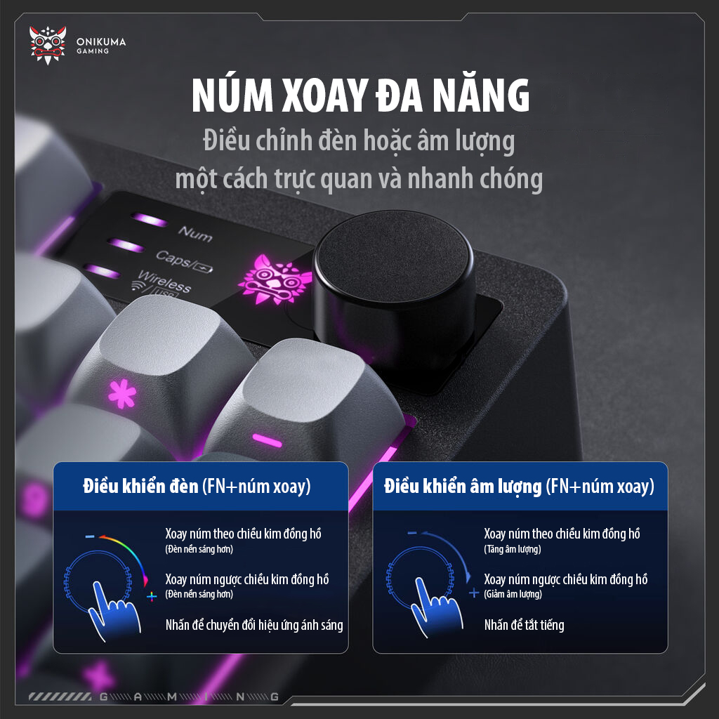 Bàn Phím Giả Cơ ONIKUMA MT902 - 3 Chế Độ Kết Nối, LED RGB, Keycap Phối Màu Độc Đáo - Hàng Chính Hãng