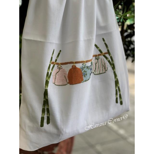 Túi dây rút thêu tay hình quần áo mắc thanh tre size 34*49 cm - Hand Embroidery Lingerie Bag Vietnam