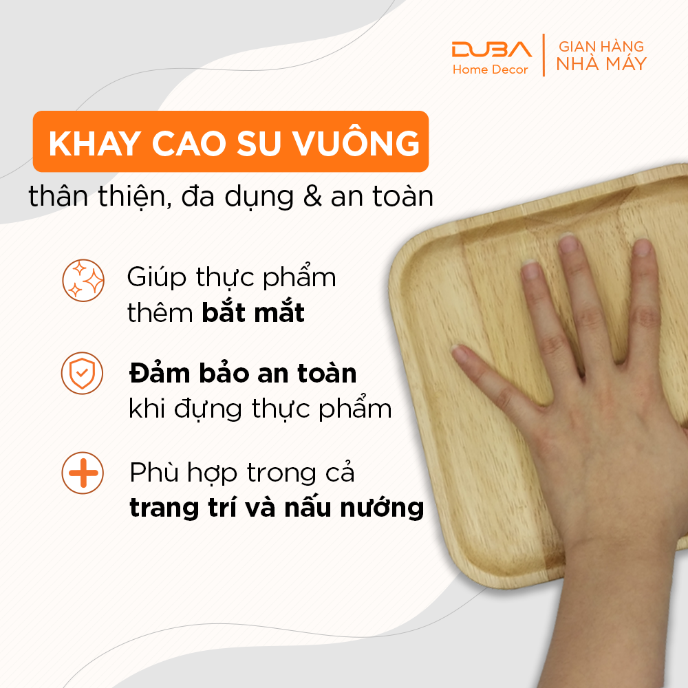 Khay gỗ cao su decor, thớt gỗ trang trí hình vuông màu tự nhiên đạt chuẩn xuất khẩu - DUBA