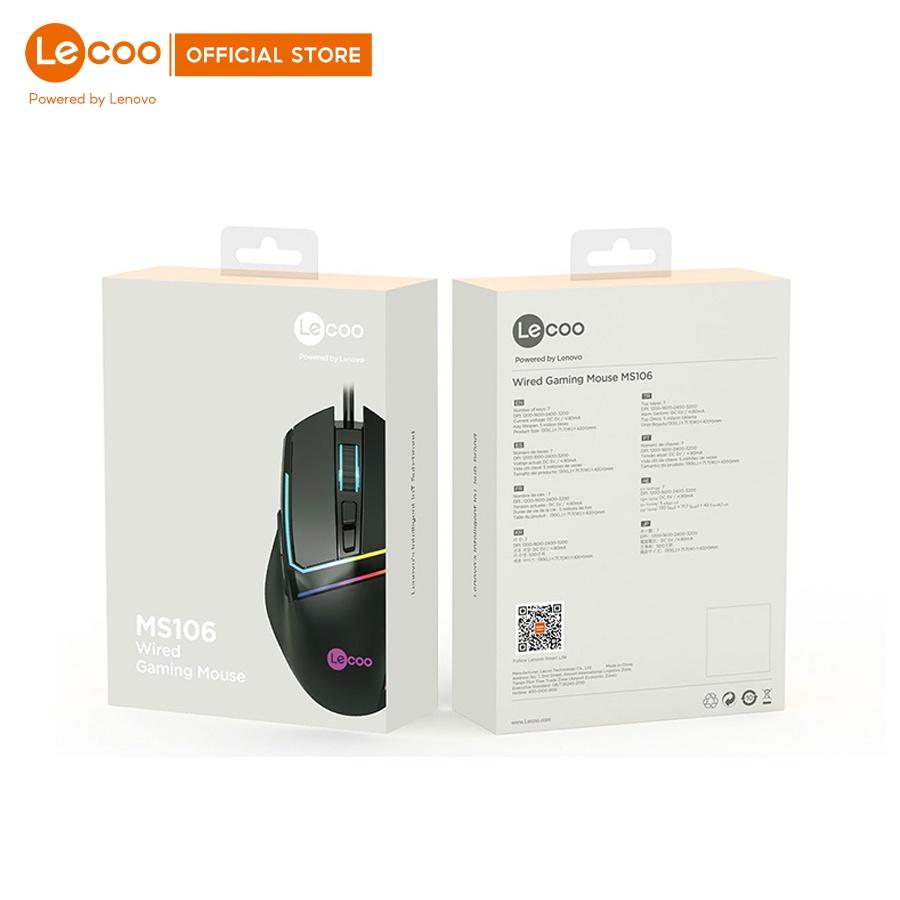 Chuột game có dây Lecoo MS106 - có LED RGB tuỳ chỉnh, 6 nút điều khiển - BH 24 tháng, Hàng nhập khẩu