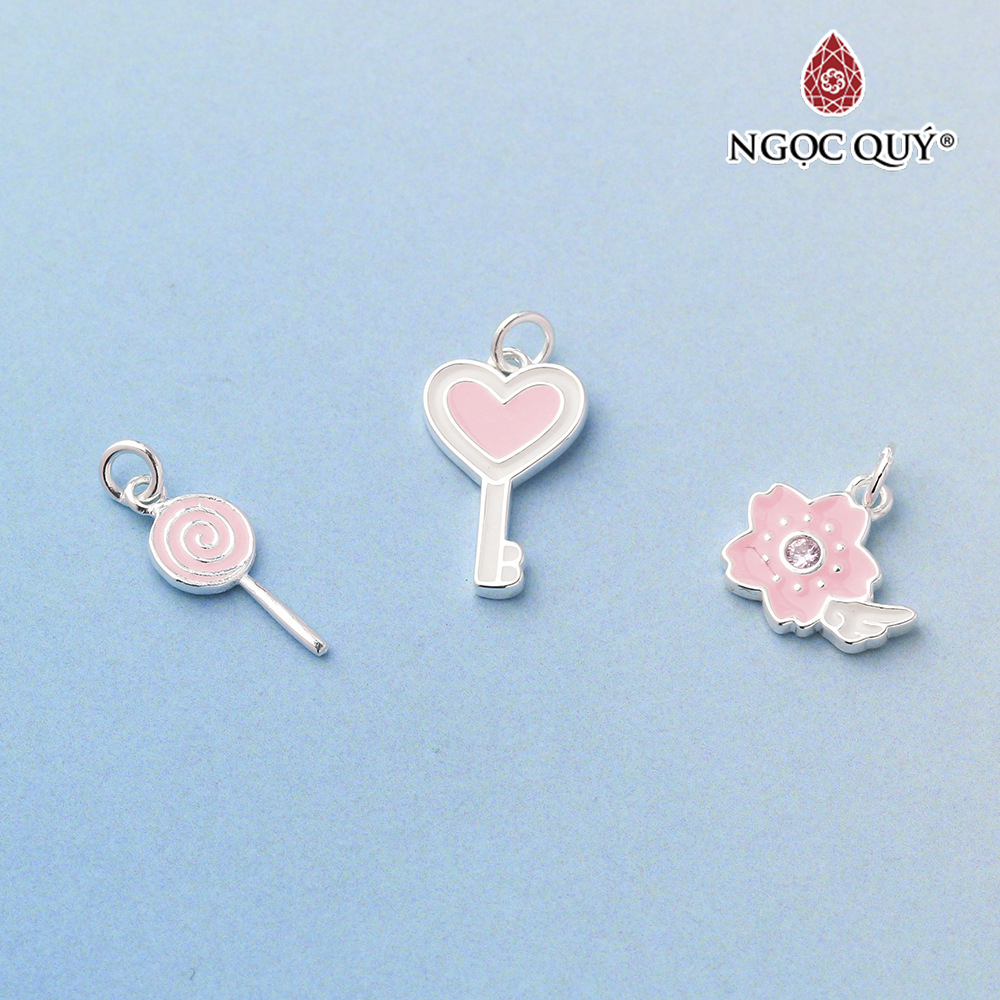 Charm bạc treo hình chìa khóa trái tim - Ngọc Quý Gemstones