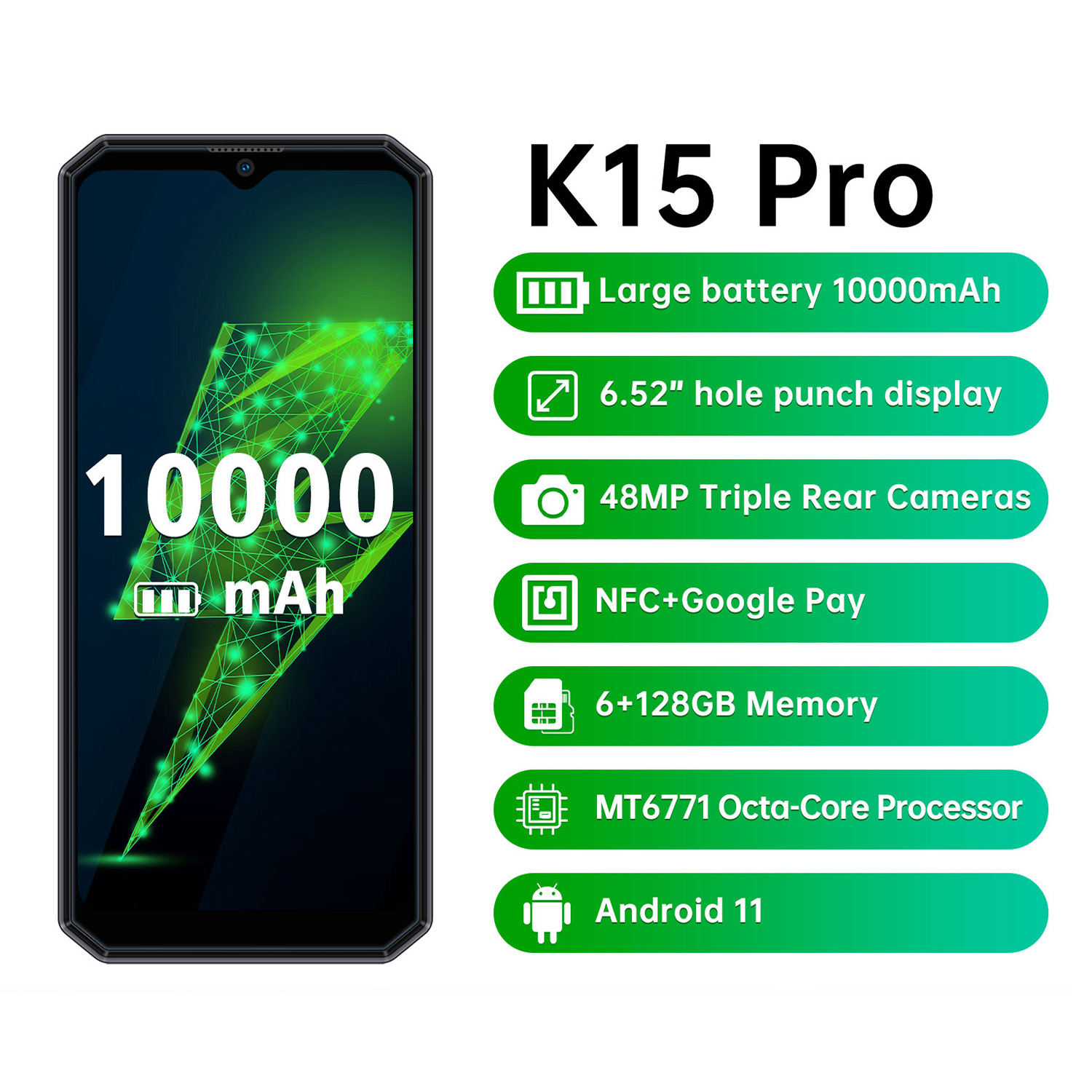 Điện thoại oukitel  k15 pro (chống sốc,pin khủng,pin 10.000mAh ,Ram 6Gb,Rom 128Gb) – hàng chính hãng