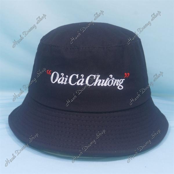 Nón tai bèo mũ bucket vành nhỏ thêu chữ Oải Cả Chưởng - Đen