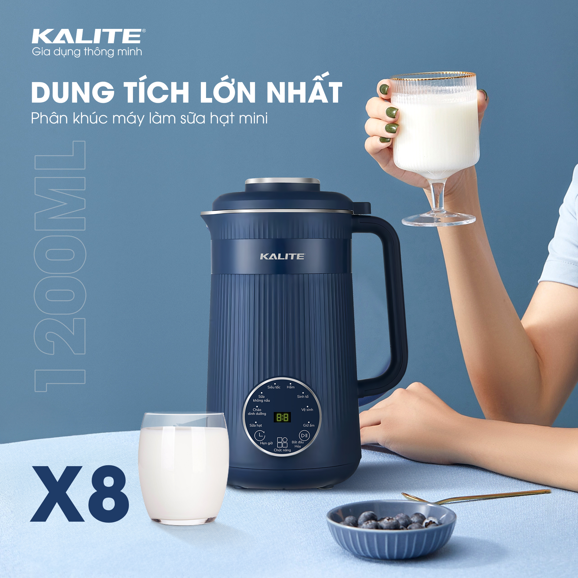 Máy làm sữa hạt mini Kalite KCB12B, dung tích 1.2l, đa chức năng cao cấp, thiết kế hiện đại, hoạt động êm ái bền bỉ- hàng chính hãng