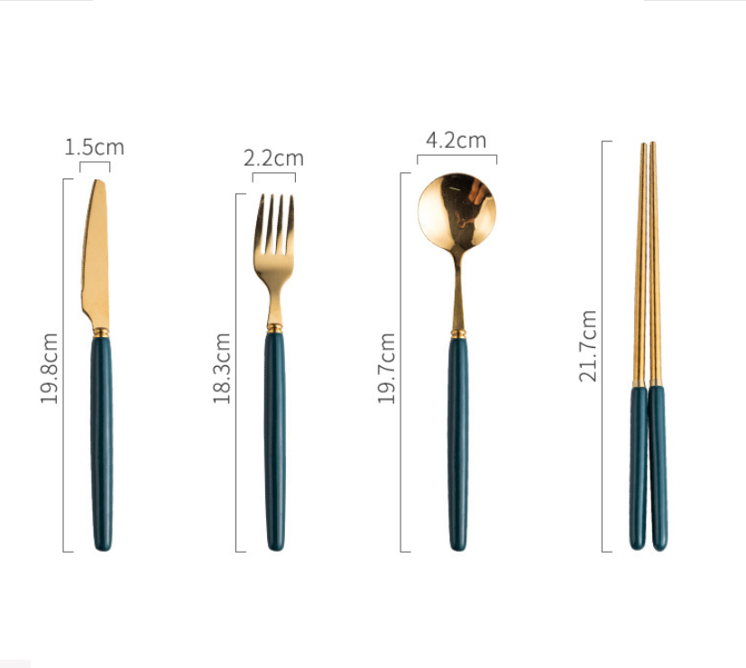 Set dao muỗng nĩa cao cấp 4 món CUTLERY MALACHITE GREEN