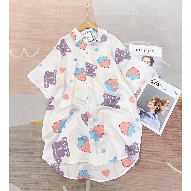 Váy ngủ sơmi pijama lụa mỏng nhẹ hoạ tiết đáng yêu hot trend 2021