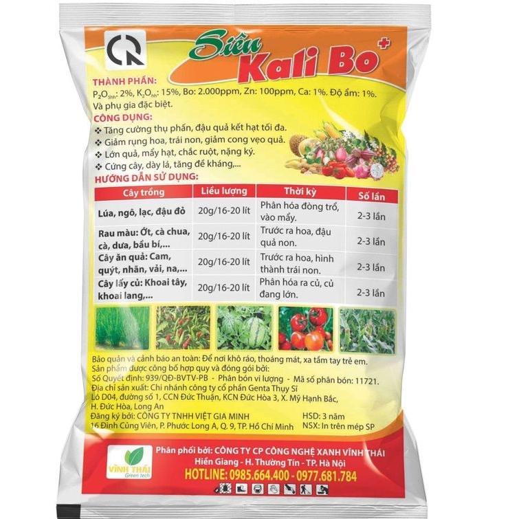 Phân Bón Kali Bo Canxi Bo 25g. Kích Thích Ra Hoa Đậu Quả, Quả To, Chắc, Ngọt