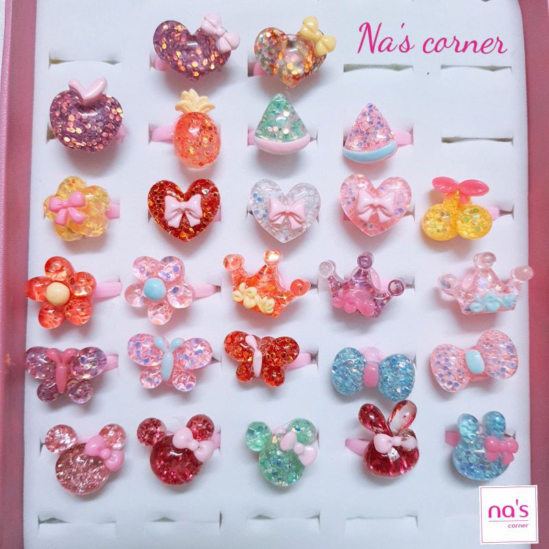 Nhẫn nhựa nhũ kim tuyến 3D em bé