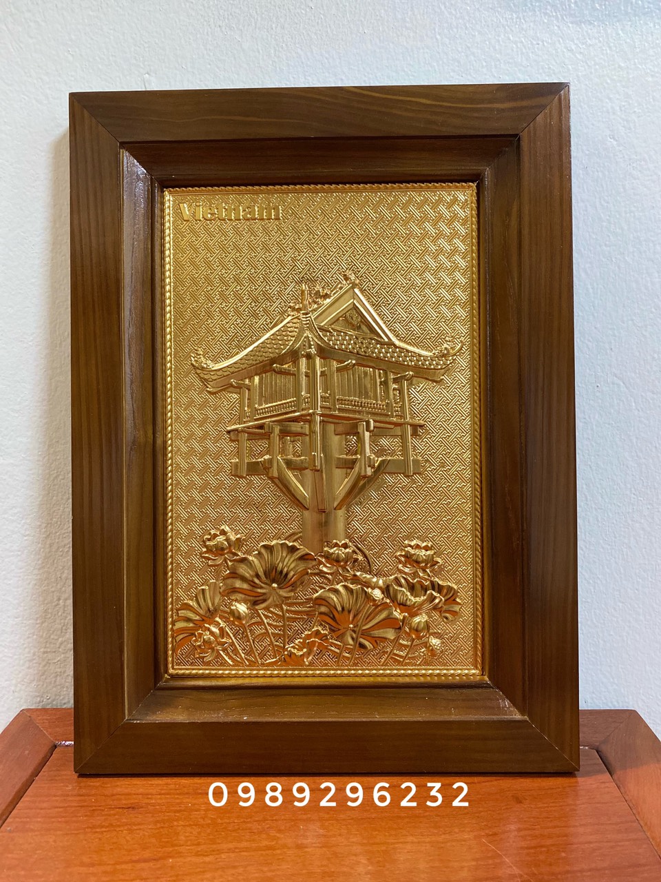 Tranh Chùa Một Cột mạ vàng 24k