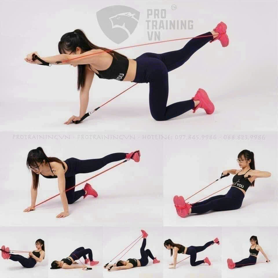 Bộ 5 dây kháng lực đàn hồi tập Gym A-3907, Bộ dây ngũ sắc