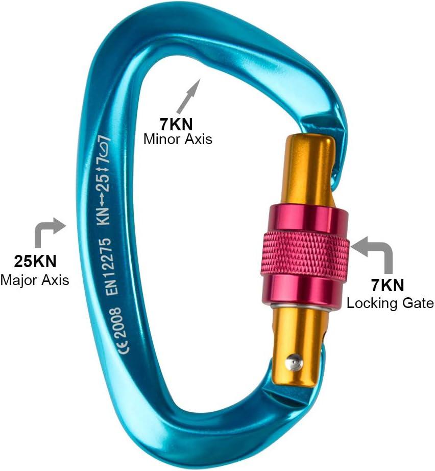 2 Móc Đa Năng Leo Núi Móc Đa Năng Bằng Nhôm Có Nắp Vặn, Hình Chữ D, Lý Tưởng Cho Leo Núi, Đi Bộ Đường Dài, Cứu Hộ, Cắm Trại Và Câu Cá