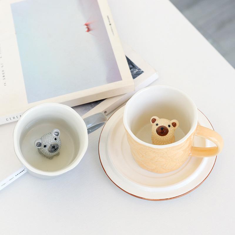 Cốc sứ trắng có tượng chó shiba bên trong , Cốc sứ cute, Quà lưu niệm, 280ml