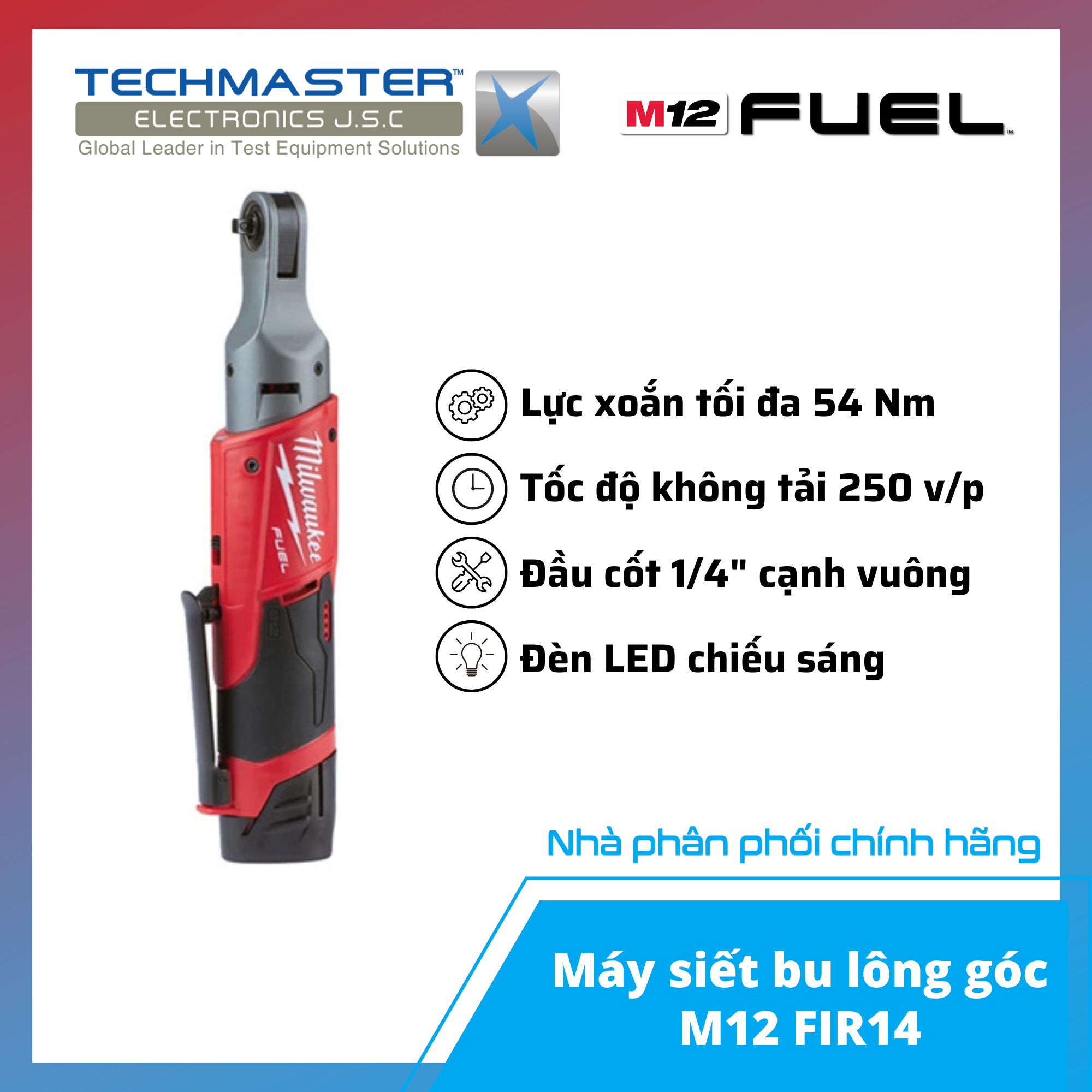 Máy siết bu lông góc Milwaukee M12 FIR14-0 (Hàng chính hãng, Bảo hành 12 tháng)