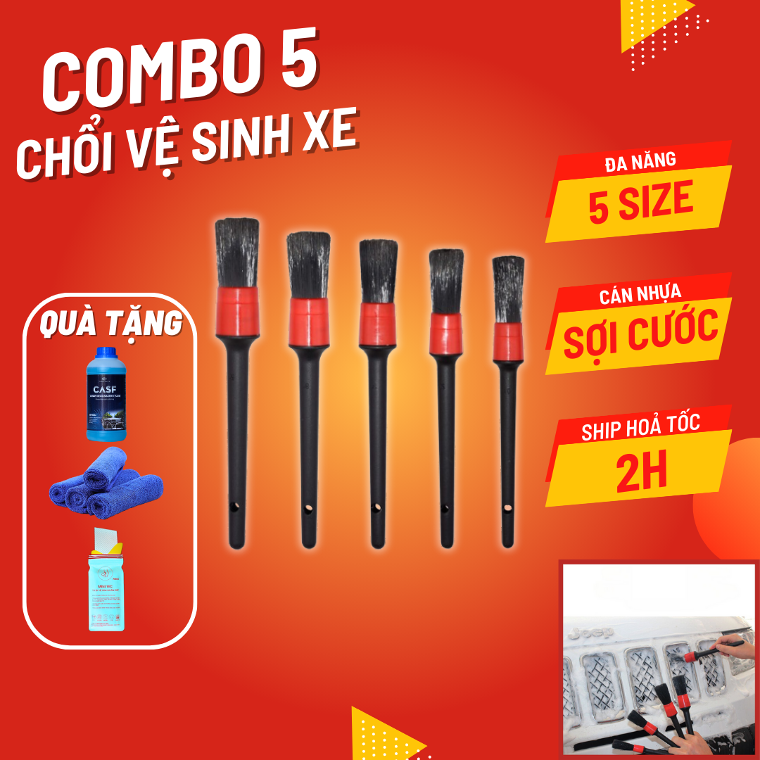 Combo 5 chổi vệ sinh xe đa năng xe ô tô - Có đủ chổi cho việc vệ sinh, chăm sóc xe với 5 loại khác nhau.