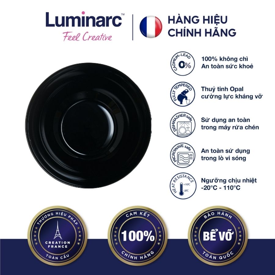 Bộ 6 Đĩa Sâu Thuỷ Tinh Luminarc Diwali Đen 20cm - LUDIP0787