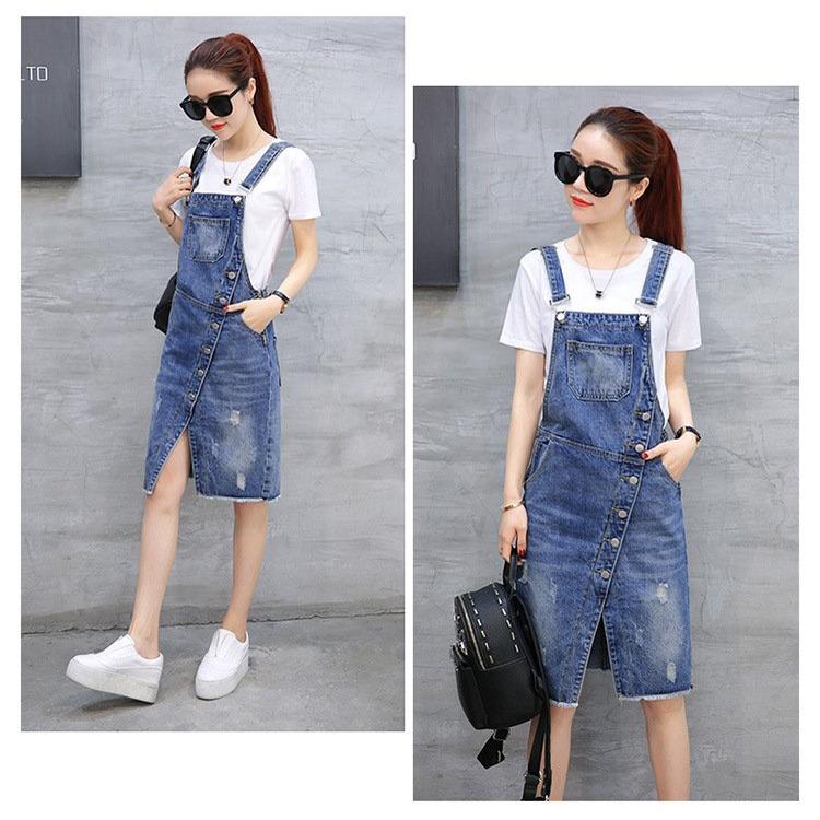 Đầm Yếm Jean Nẹp Viên Phối Túi Ko Kèm Áo Thun BY1160