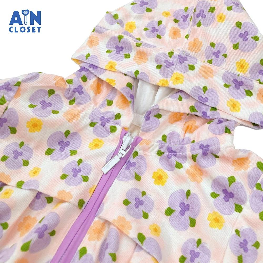 Áo Khoác có nón bé gái hoạ tiết Hoa Tím Cotton Nhung - AICDBGCSDNZP - AIN Closet