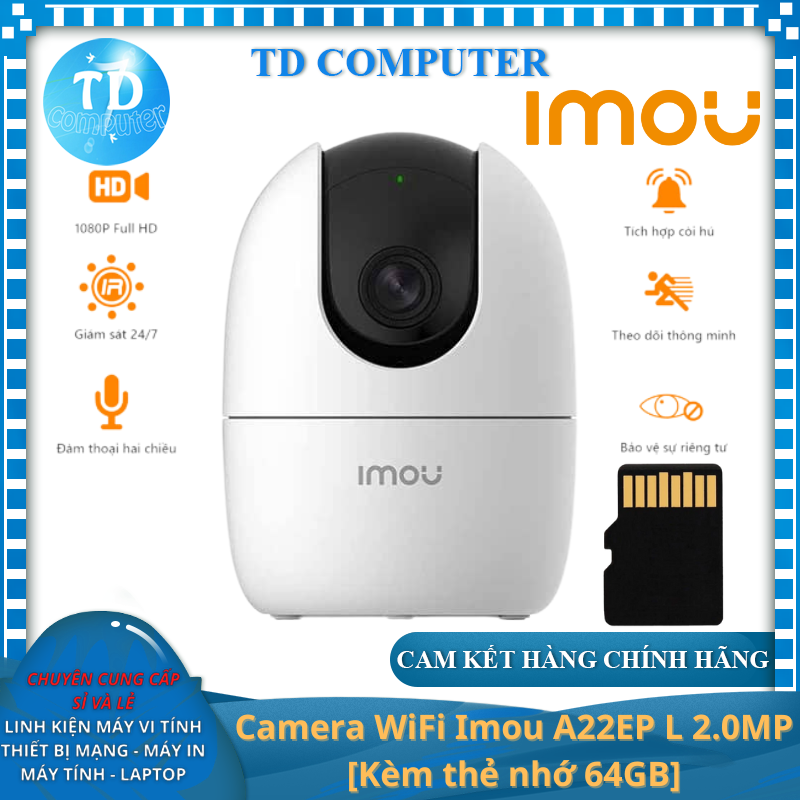 Camera WiFi Imou A22EP L 2.0MP [Kèm thẻ nhớ 64GB] Chuẩn 1080P Đàm thoại 2 chiều Quan sát ngày đêm - Hàng chính hãng DSS phân phối