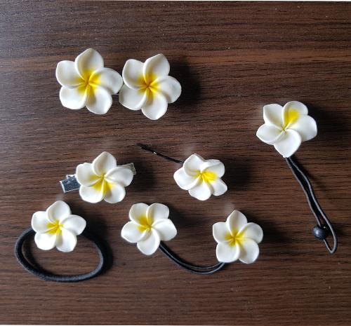 Sét 5 sản phẩm kẹp tóc và dây buộc tóc hoa sứ dễ thương KAH134