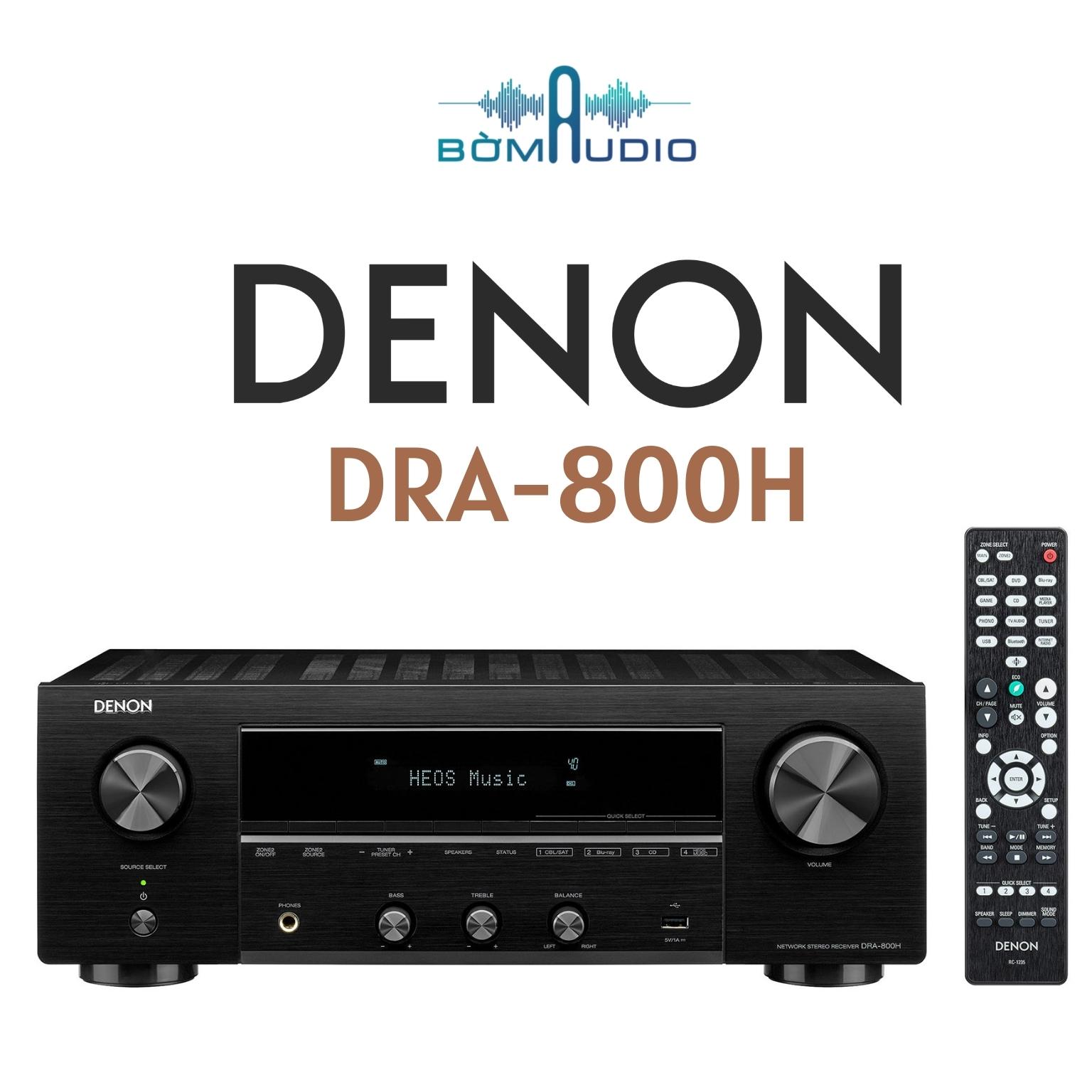 DENON DRA-800H | Amply Xem Phim Nghe Nhạc 2 Kênh - Chuẩn 4K UHD x 100 W/Kênh - Tích hợp DAC AKM 32bit + Music Server - App HEOS + Trợ lý ảo Alexa, Google, Siri - Stream Nhạc Số Qua Wi-Fi, AirPlay2, Bluetooth  | Hàng Chính Hãng _ Mới 100%