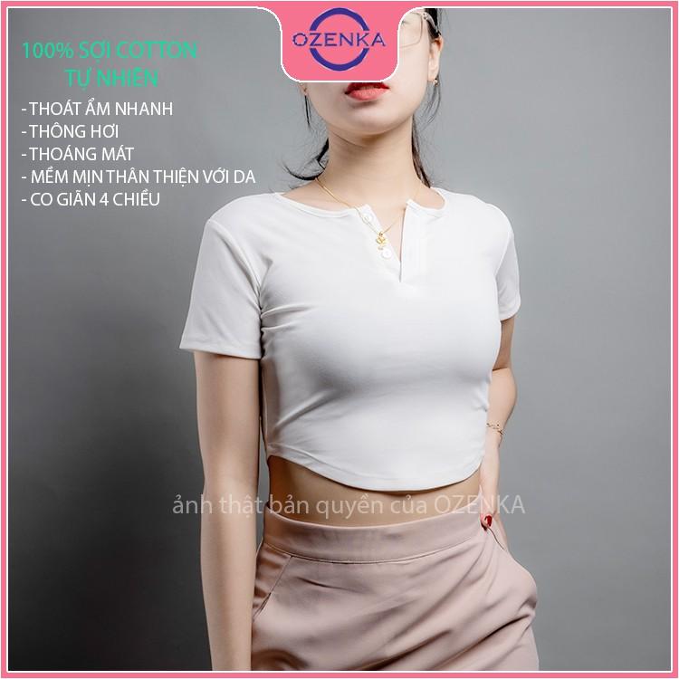 Áo croptop nữ cổ tròn khoét eo , áo thun nữ kiểu crt ôm body tay ngắn thun gân 100% cotton màu đen trắng ghi hồng