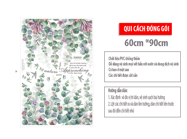 Sticker Giấy Dán Tường Decal Dán tường Mẫu Hoa Lá Cực Xinh ZH013