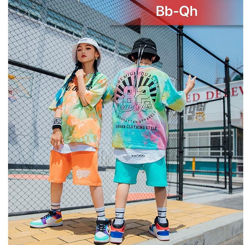 Đồ bộ cho bé trai và gái form rộng phong cách Hàn Quốc màu loang size 20-65KG chất thun cotton xịn mềm mịn mát