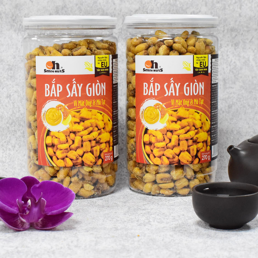 Bắp Sấy Giòn Smilenuts vị Mật Ong &amp; Bù Tạt hộp 270g _ Nhập khẩu từ Tây Ban Nha _ Bắp sấy giòn rụm, thơm ngon, tẩm vị vừa ăn _ phù hợp ăn vặt, snack bắp rang/sấy hảo hạng