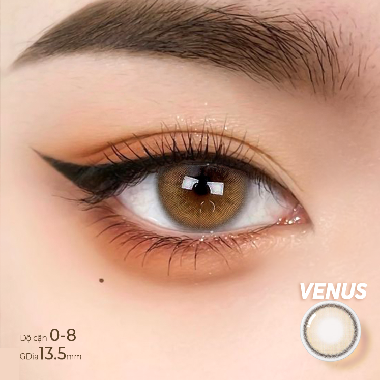 Lens nâu tây có cận 0-8 Venus hiệu Angel Eyes - Dòng kính áp tròng nâu Silicone Hydrogel cao cấp Hàn Quốc Dia 14.0