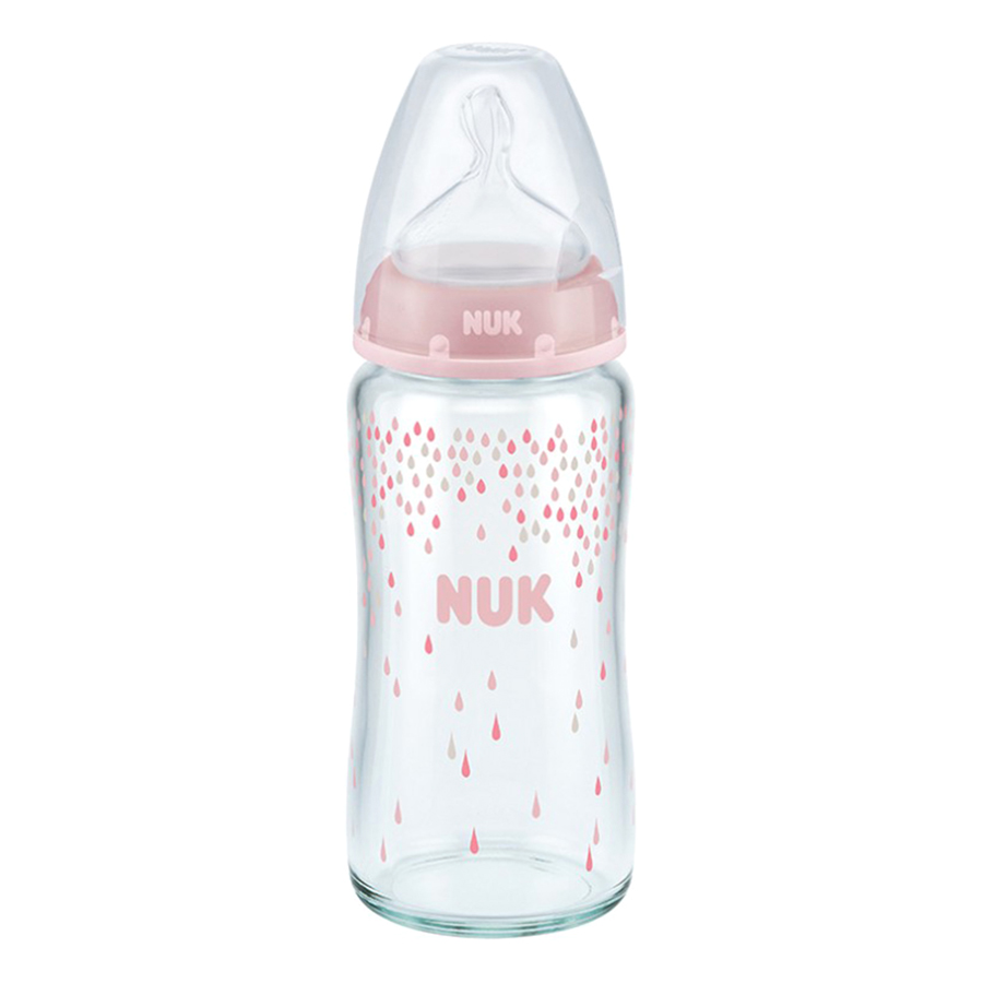 Bình Sữa NUK Thủy Tinh (240ml) Núm Ti Silicone S1 (Size M) NU66128 - Màu Ngẫu Nhiên