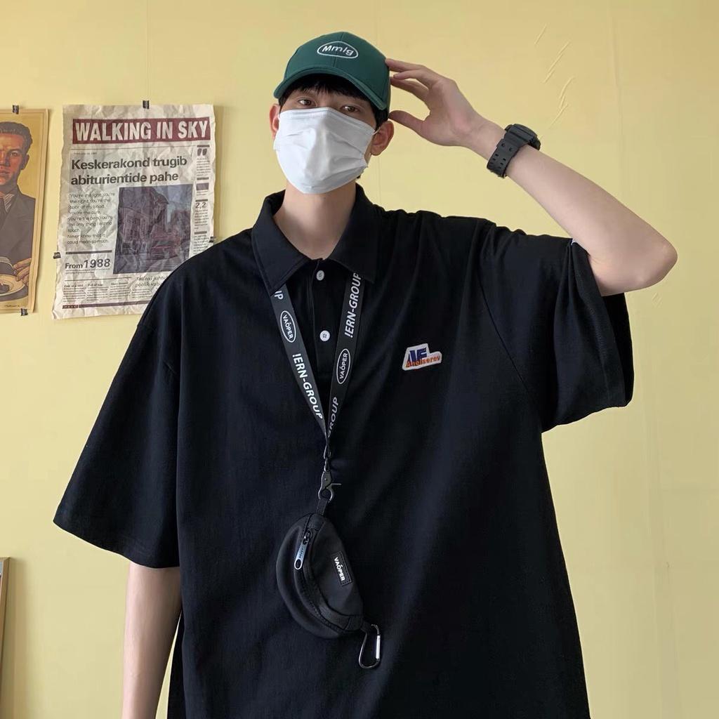 Áo PoLo form rộng phong cách Hàn Quốc thêu chữ AF cổ bẻ- Áo PôLô Unisex nam nữ mặc đều m