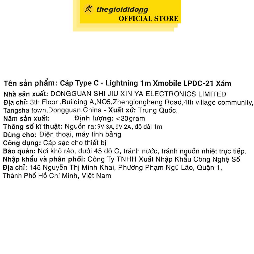 Cáp Type C - lightnnning 1m Xmobile LPDC-21 - Hàng Chính Hãng