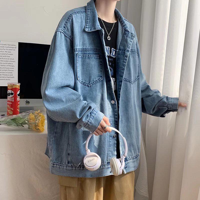 Áo khoác jean dáng rộng thời trang xuân thu mới phong cách Hàn Quốc 2021 size m-3xl cho nam và nữ