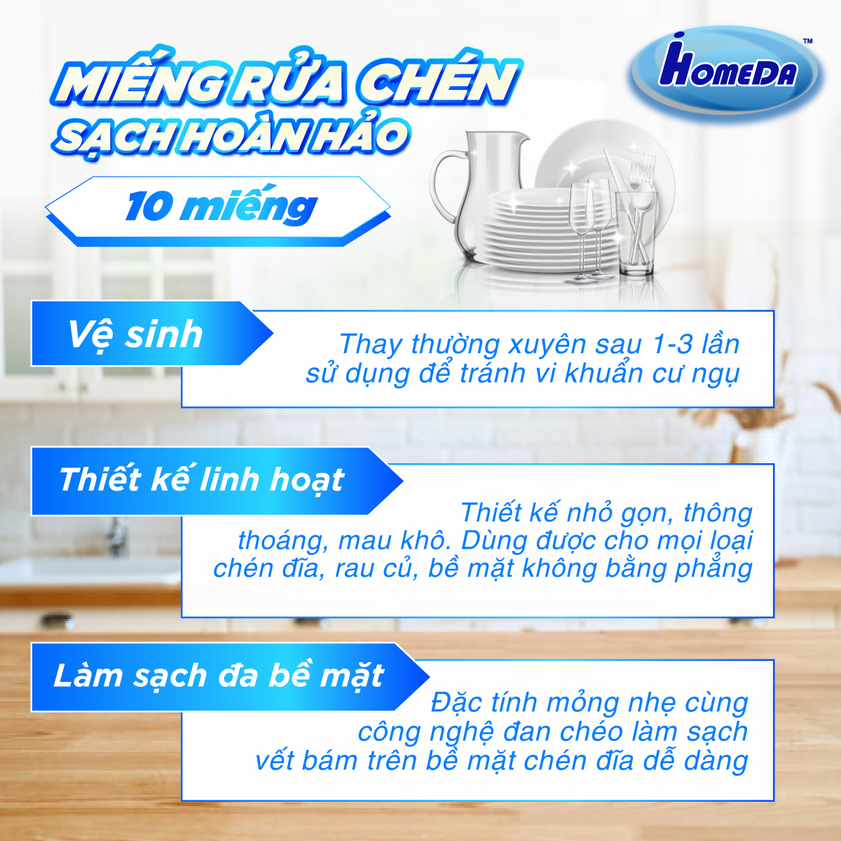 Gói 10 miếng rửa chén đa năng tiện dụng Ihomeda/ miếng rửa trái cây hoa quả - Set 10 Ihomeda dish srubbers