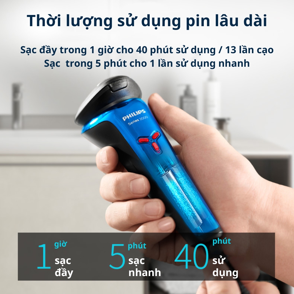 Máy cạo râu điện Philips S2302 S2303 - Bản nâng cấp của S1301 S1203, cạo khô &amp; ướt, Pin sạc nhanh - Hàng nhập khẩu