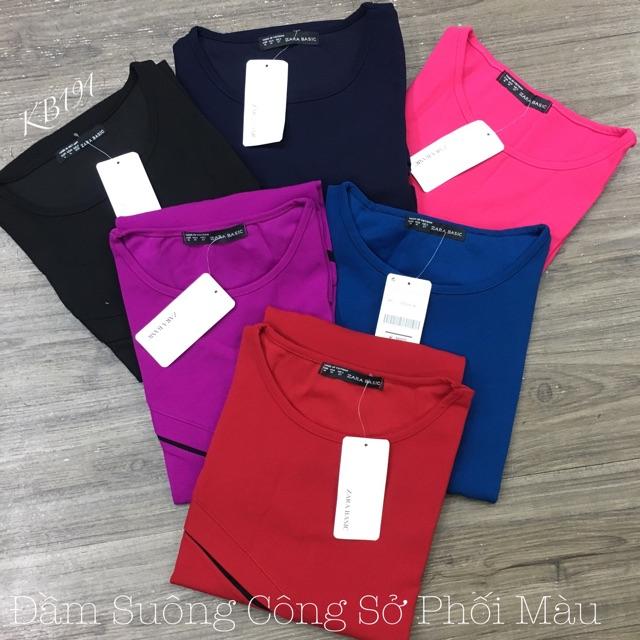 Đầm Suông Công Sở Sát Nách Phối Màu - Hàng VNXk
