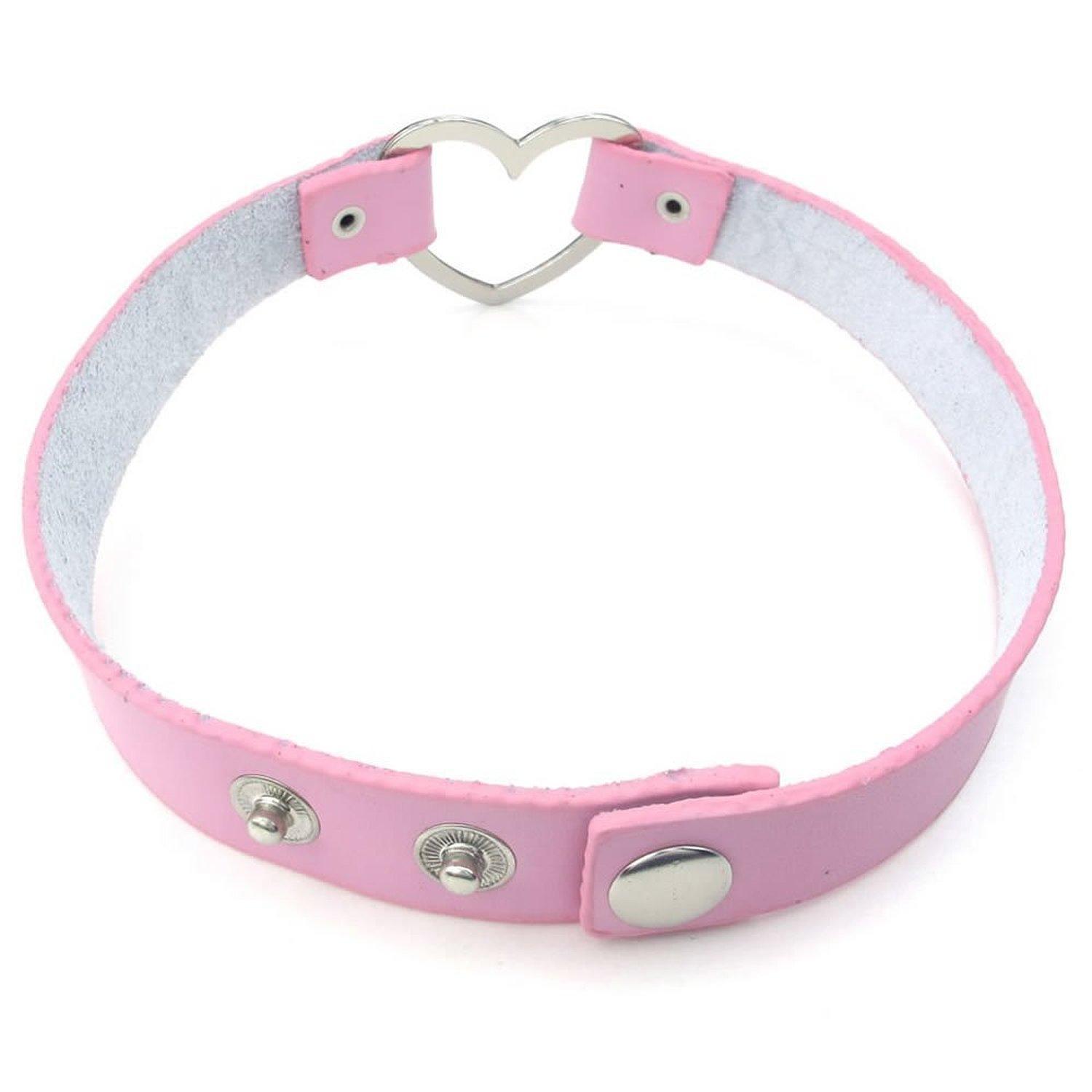 Gothic Men Women Leather Heart Buckle Collar Choker Chain Punk Necklace