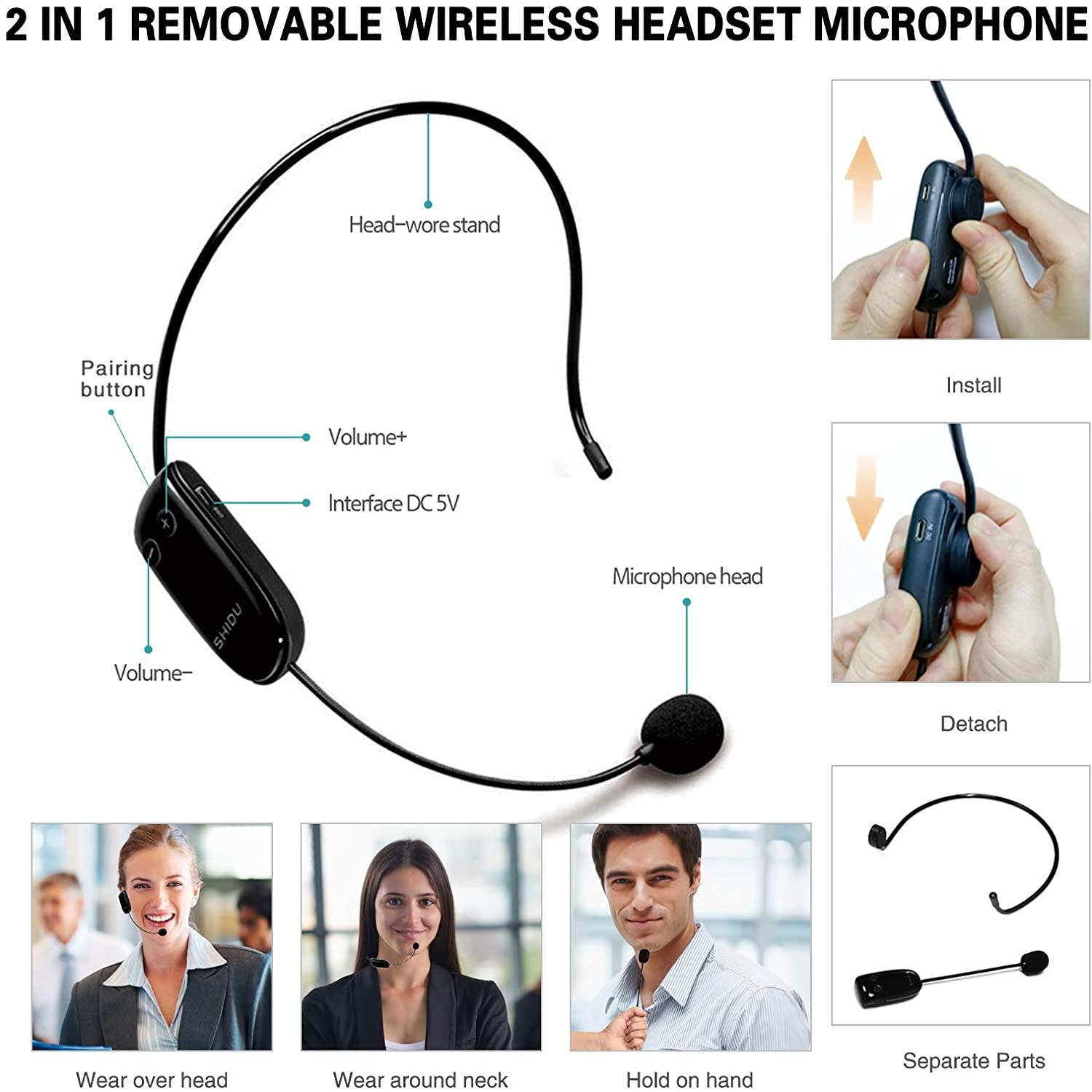 Shidu M800 18W Bộ khuếch đại giọng nói không dây di động cho giáo viên UHF Micro Color: Army Green US Plug